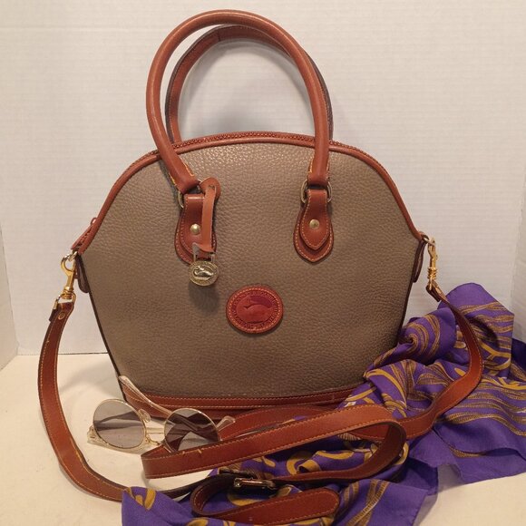 '90s DOONEY & BOURKE "Norfolk" Taupe All-Weather Leather 2-Way Crossbody/Satchel - Picture 1 of 15